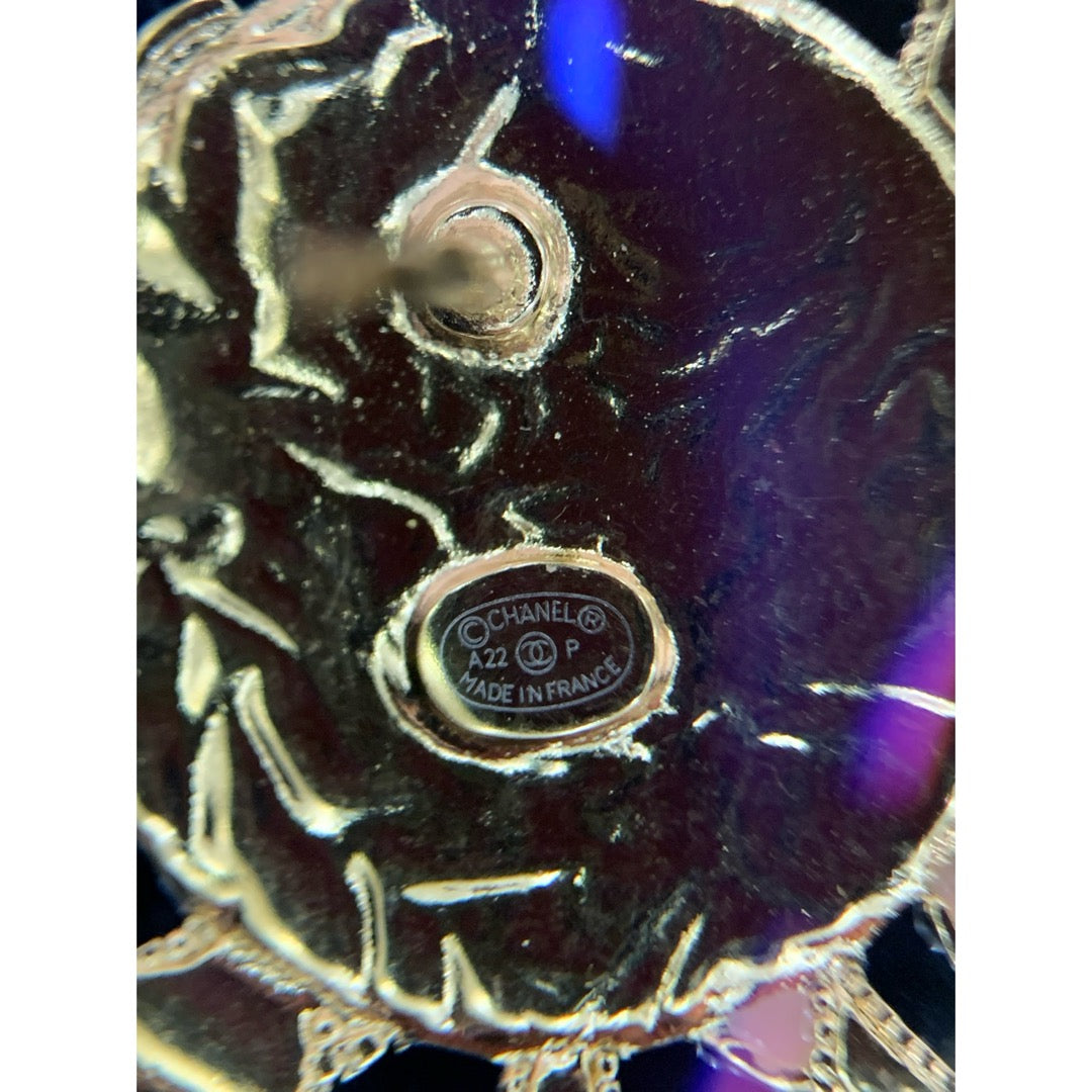 Very Good ( Rank A) ｜ CHANEL A22P Coco Mark  Rhinestone Golden  Earrings Made In 2022Year｜26020604