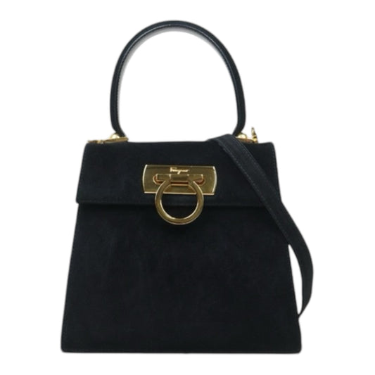 Very Good ( Rank A) ｜Ferragamo Gancini Suede 2WAY Handbag Shoulder Bag Black｜24091703