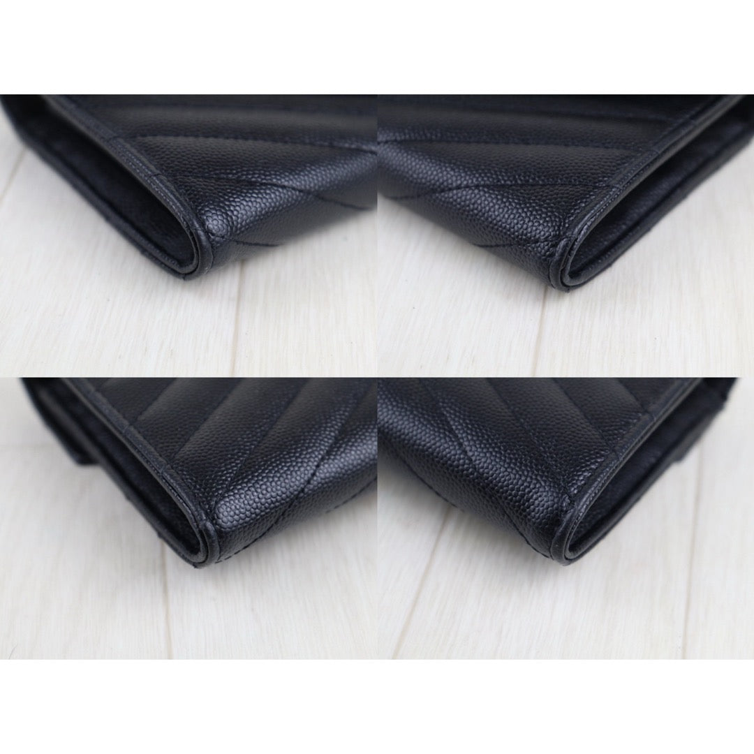 Very Good ( Rank A)｜ Full Set Saint Laurent YSL Caviar Skin Calf Leather  Long Wallet Black｜S25101103
