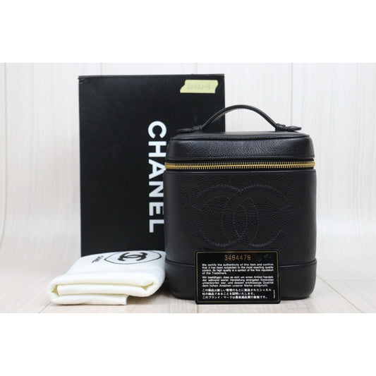 Very Good ( Rank A) |Full Set CHANEL Caviar Skin Vanity Handbag Made In 1994~1996Year |25112603