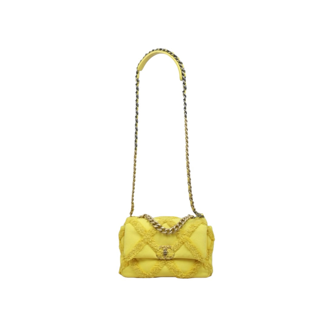 Very Good ( Rank A) ｜ CHANEL Canvas Tassel Single Flap 19bag Chain Shoulder Bag Yellow Made in 2020-2021Year｜ Y25112505