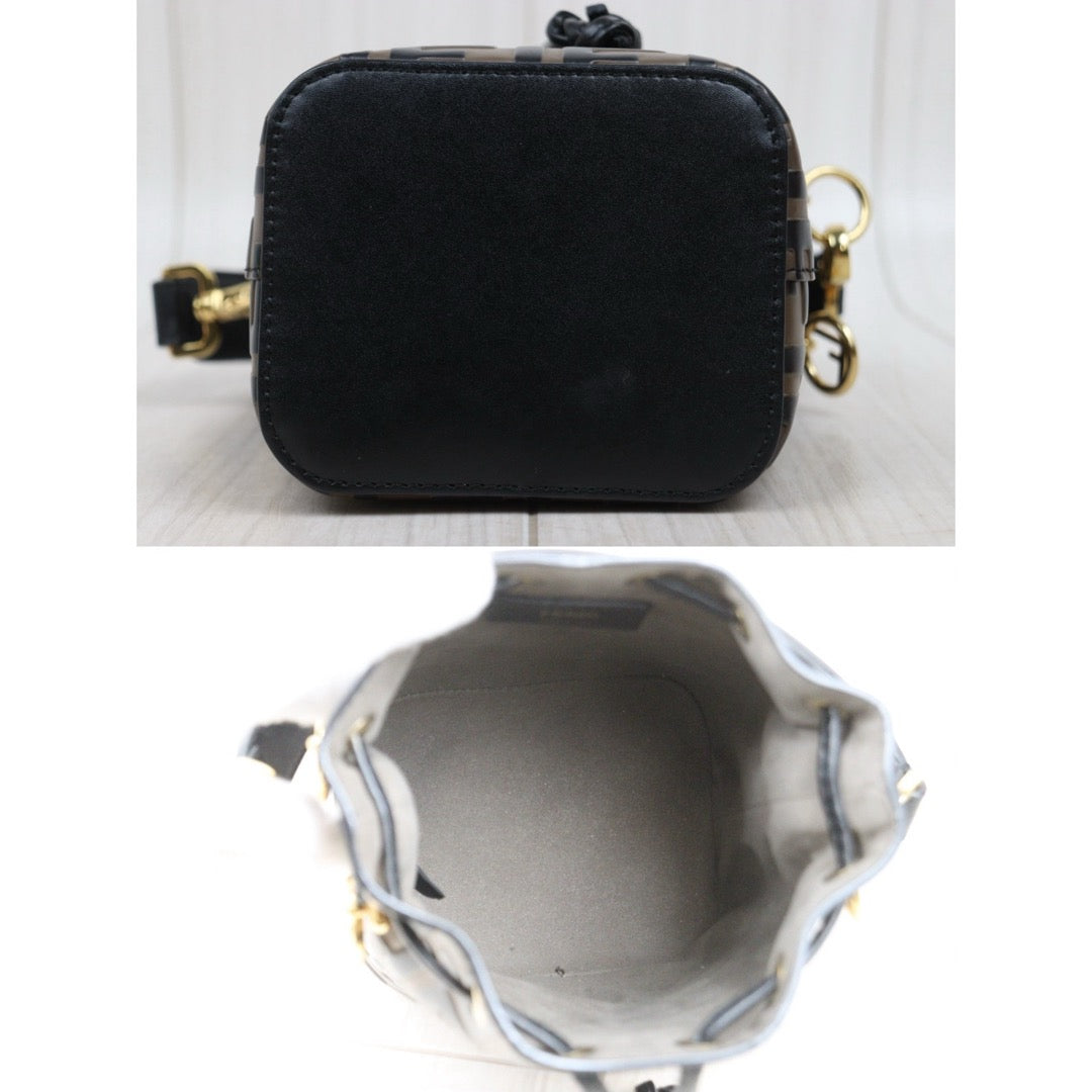 Good ( Rank AB)｜ FENDI Zucca Mini Mon Tresor Calf Leather Bucket bag Shoulder Bag Brown ｜V25102102