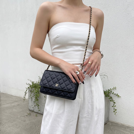 Include Entrupy Certificate of Authenticity｜Very Good ( Rank A)｜CHANEL Caviar Skin WOC Chain Bag Black  IC Chips ｜S26090703
