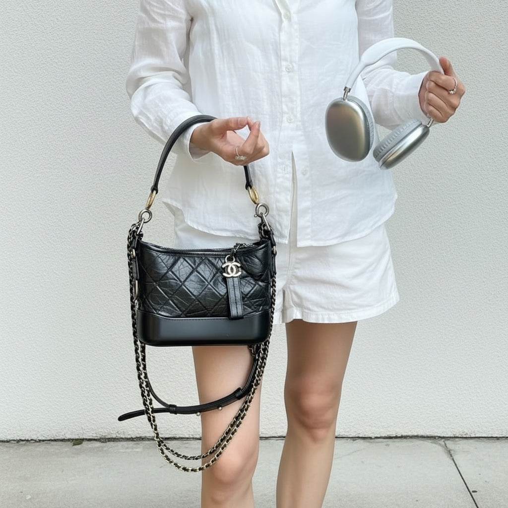 Include Entrupy Certificate of Authenticity｜Very Good ( Rank A) ｜CHANEL PM Gabrielle Calf Leather Shoulder Bag Black Made In 2020-2021Year｜S26051511