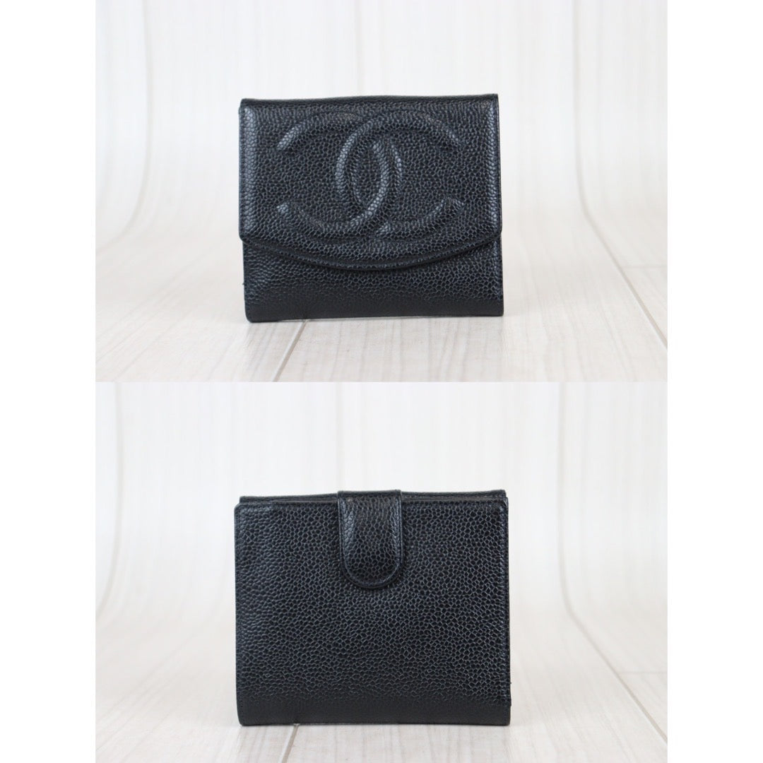 Rank A｜ CHANEL Caviar Skin Black Wallet ｜V23092127