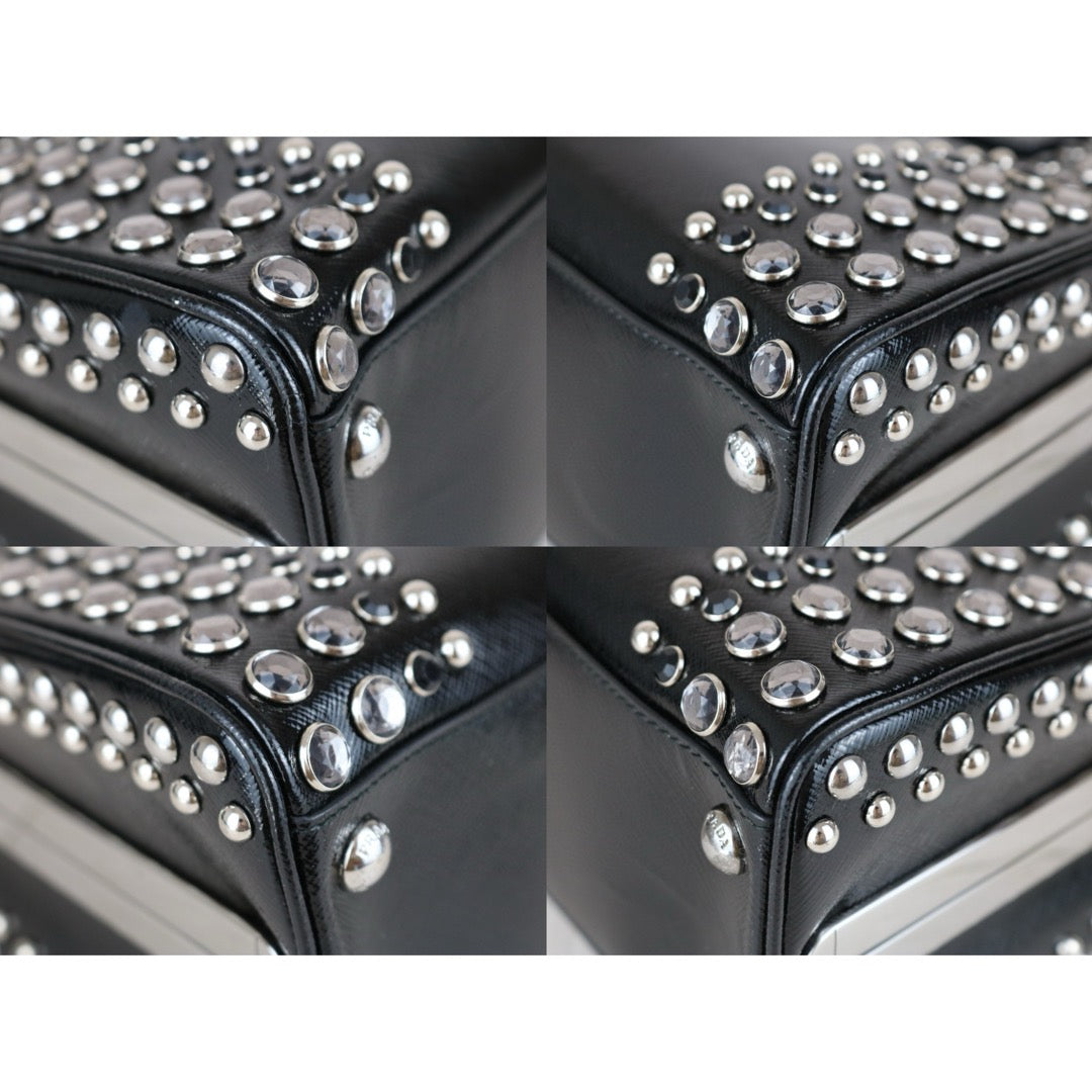 Good ( Rank AB)｜Prada Saffiano Lux Leather Rhinestone HandBag Black｜X25040304