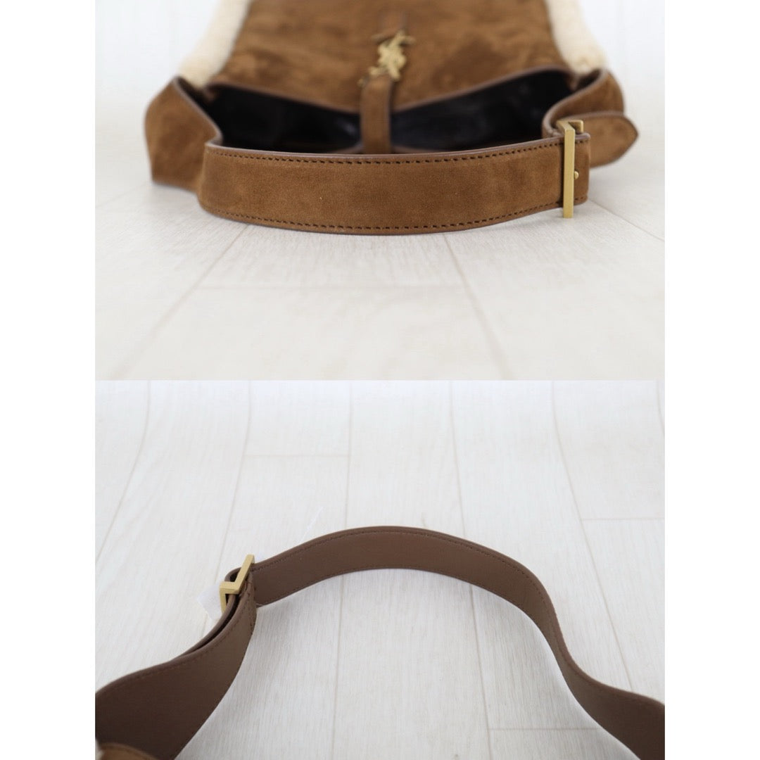 Include Entrupy Certificate of Authenticity｜Very Good ( Rank A)｜  Saint Laurent YSL Small Le5A7 Supple Hobo Bag in Suede and Shearling｜Z26092912