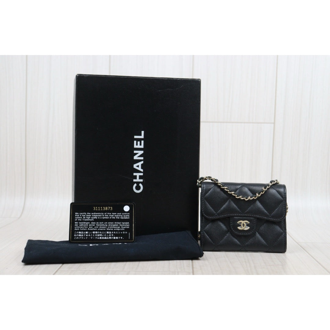Very Good ( Rank A)｜ CHANEL Matelasse Chain Caviar Skin Coco Mark Card Holder Black Made In 2021-2022Year ｜S25081419