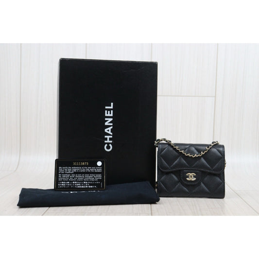 Very Good ( Rank A)｜ CHANEL Matelasse Chain Caviar Skin Coco Mark Card Holder Black Made In 2021-2022Year ｜S25081419