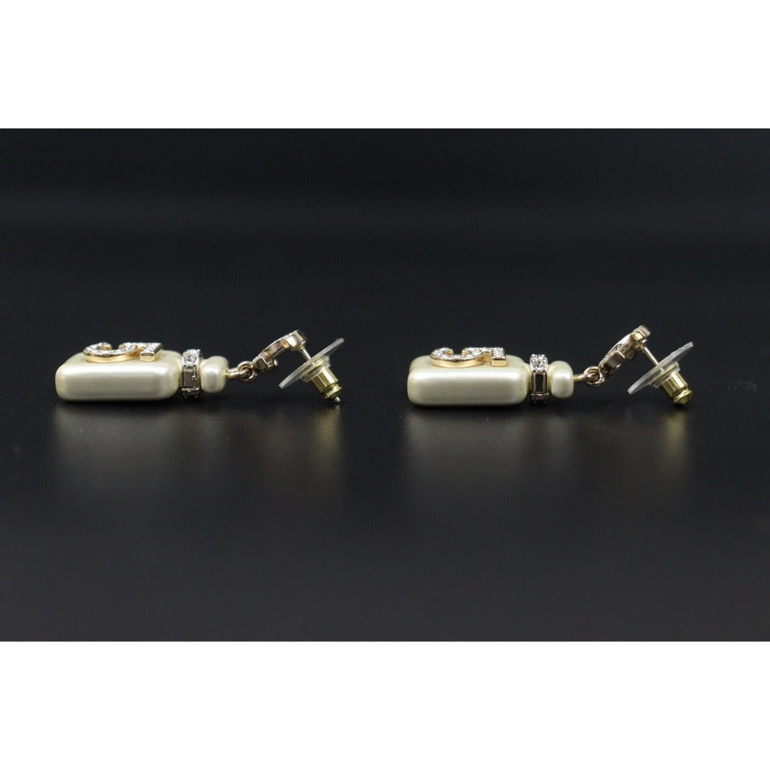 Excellent（Rank SA）｜ CHANEL Coco Mark White Pendant No5 Brass Perfume  Diamond Earrings ｜  S25021027