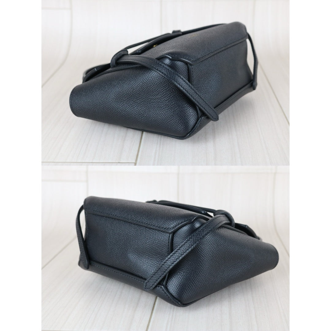 Good ( Rank AB)｜CELINE Calf Leather Belt Pico Handbag Shoulder Bag Black｜X25092807