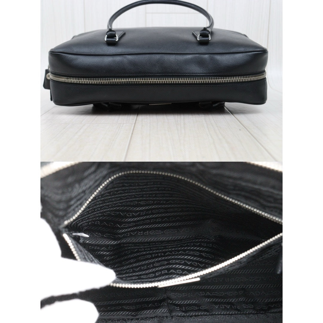 Good ( Rank AB)｜Prada Leather Saffiano Briefcase Handbag Black｜V25050815