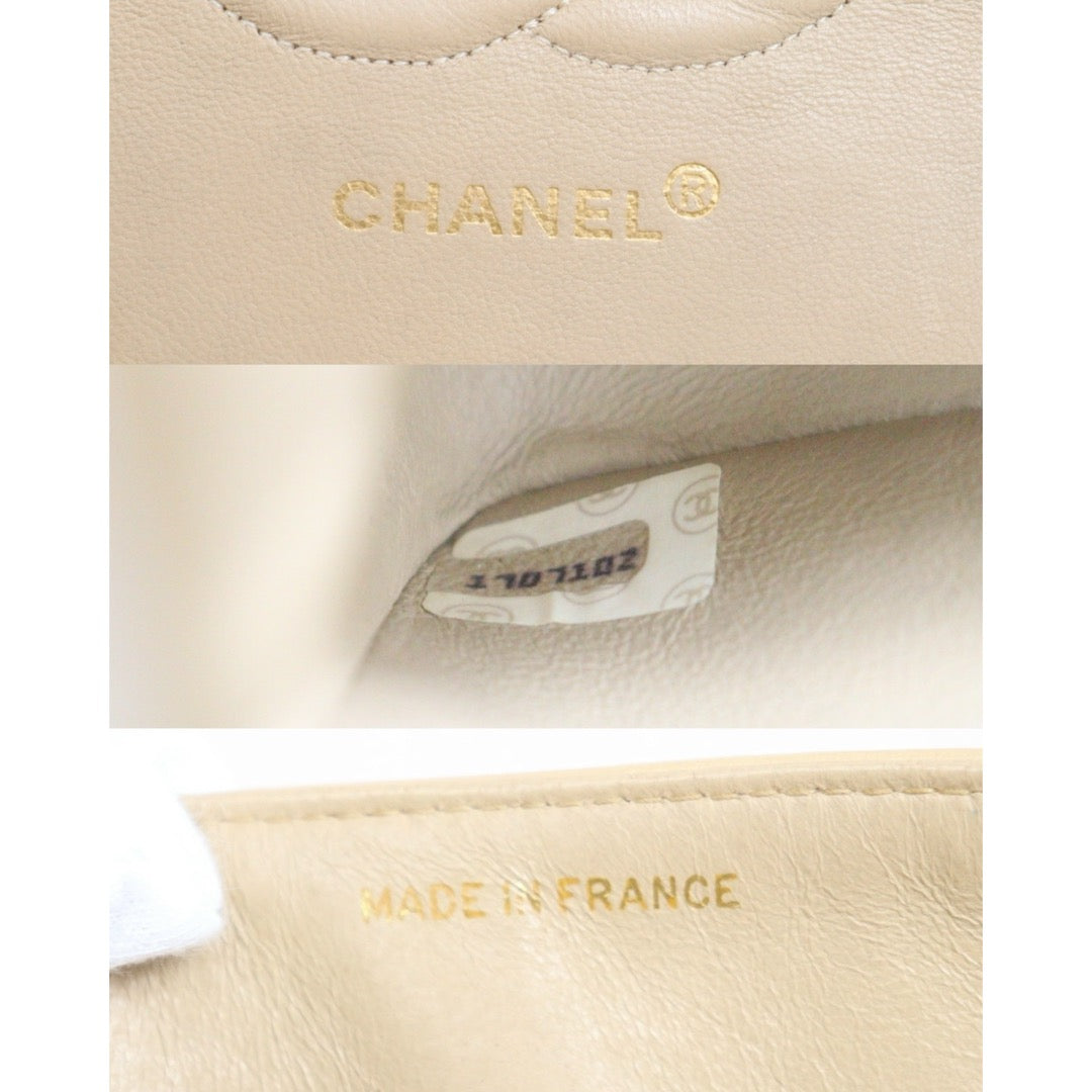 Include Entrupy Certificate of Authenticity｜Good ( Rank AB)｜ CHANEL Lamb Skin Matrasse Chain Double Flap 25 Shoulder Bag  Beige Made In 1989-1991 Year｜26092503