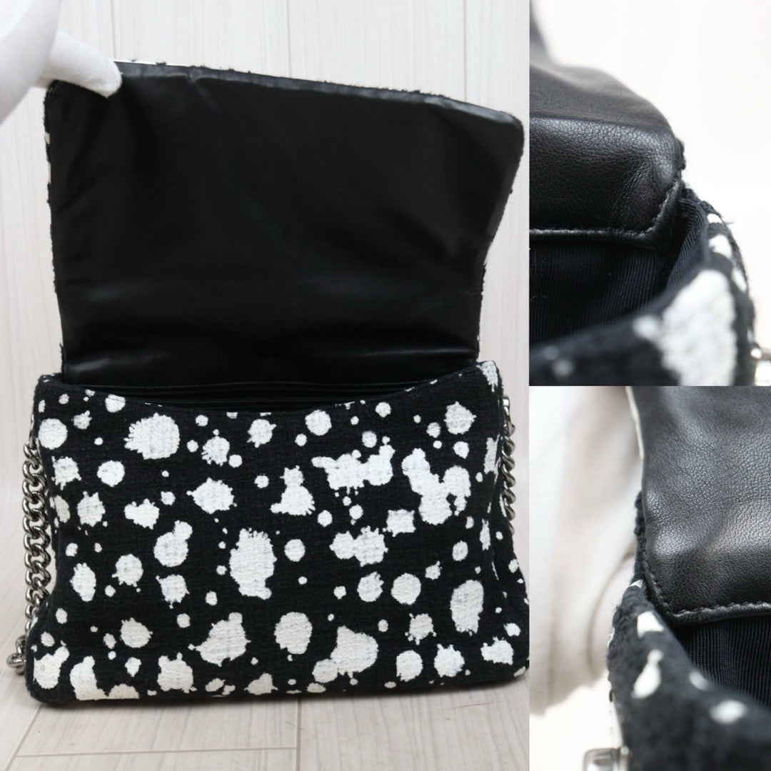 Very Good ( Rank A)｜ CHANEL Tweed Splashed Ink Single Flap 28 Shoulder Bag Made in 2015-2016Year｜Y25112503