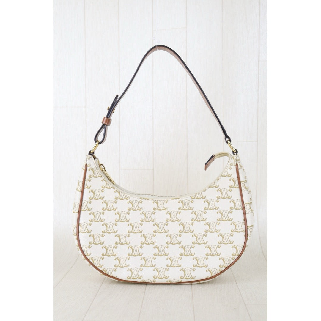 Include Entrupy Certificate of Authenticity｜Very Good ( Rank A)｜ CELINE AVA Macadam Triomphe Shoulder Bag White｜S26060118