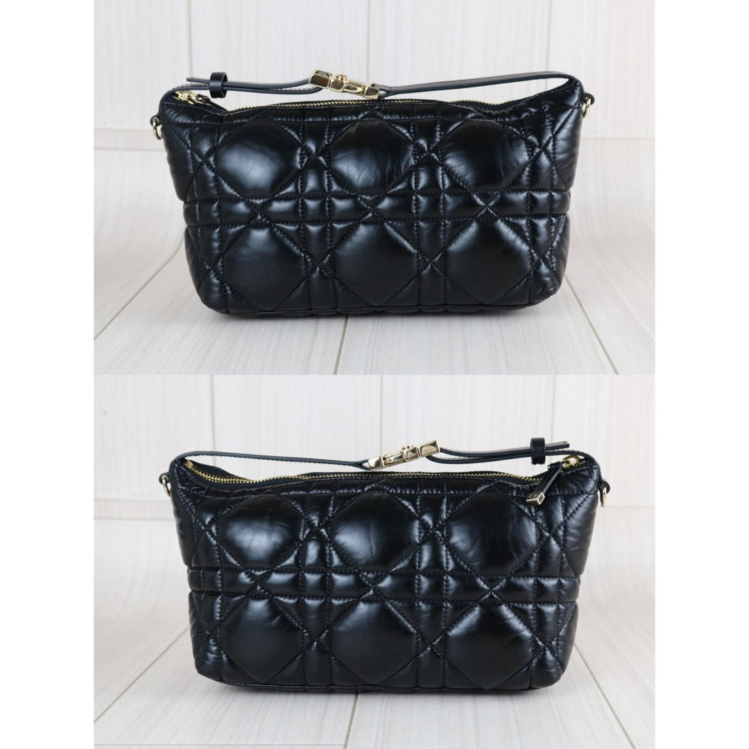 Include Entrupy Certificate of Authenticity｜Very Good ( Rank A) ｜  Dior Lady Dior Lamb Skin Monad Bag In Cannage Pattern Handbag  Black ｜S26070302
