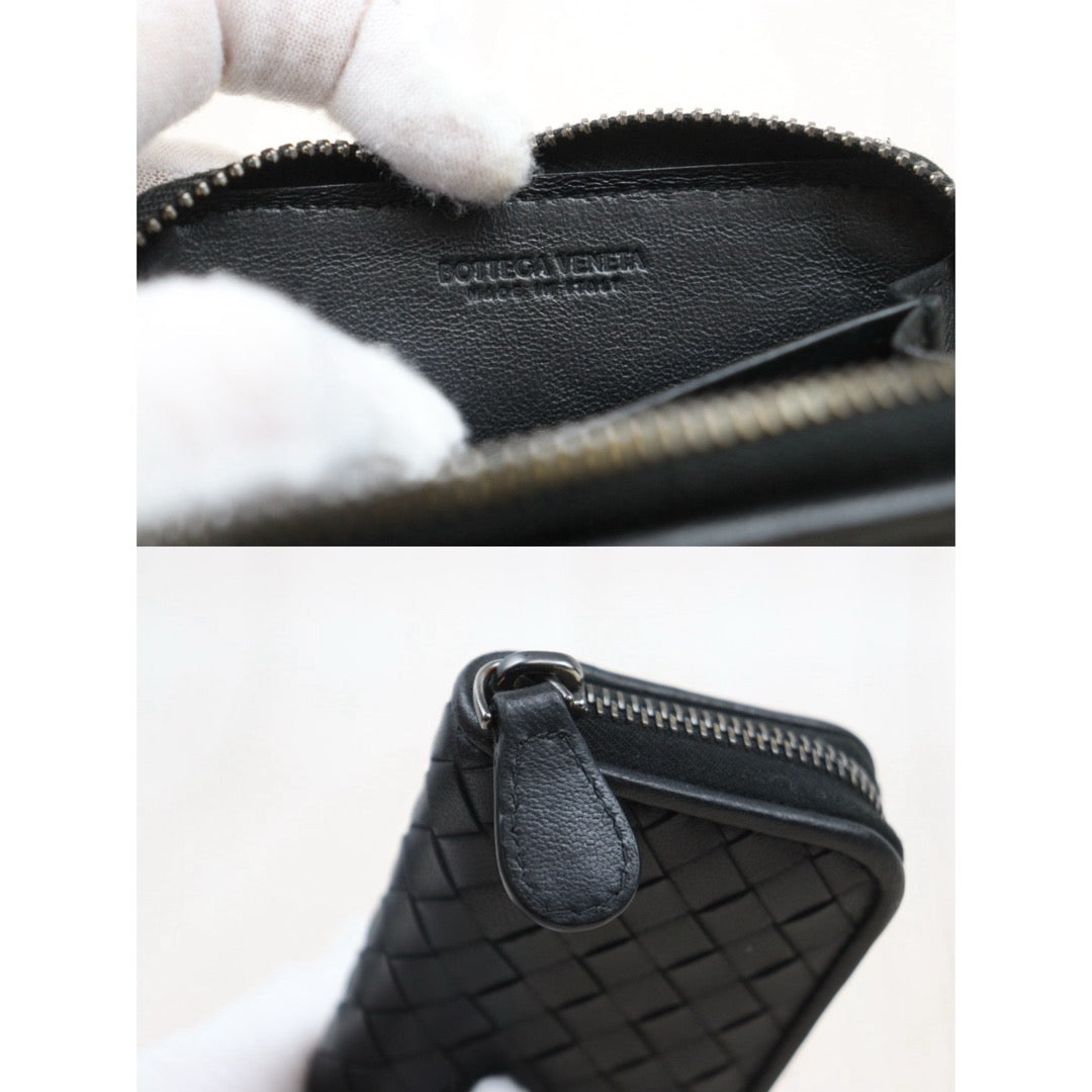 Very Good ( Rank A)｜ Bottega Veneta Leather Braid Black Wallet Card Holder Coin Purse｜25071005