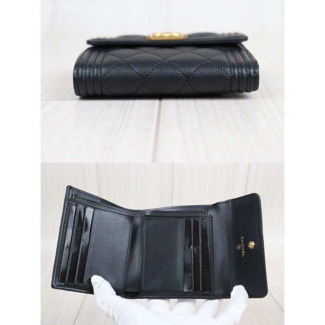 Rank S｜CHANEL Leboy Caviar Skin Black Wallet｜23120712