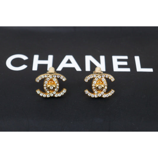 Very Good ( Rank A) ｜CHANEL Vintage 18K Gold Plating Rhinestone Earrings  ｜25013119