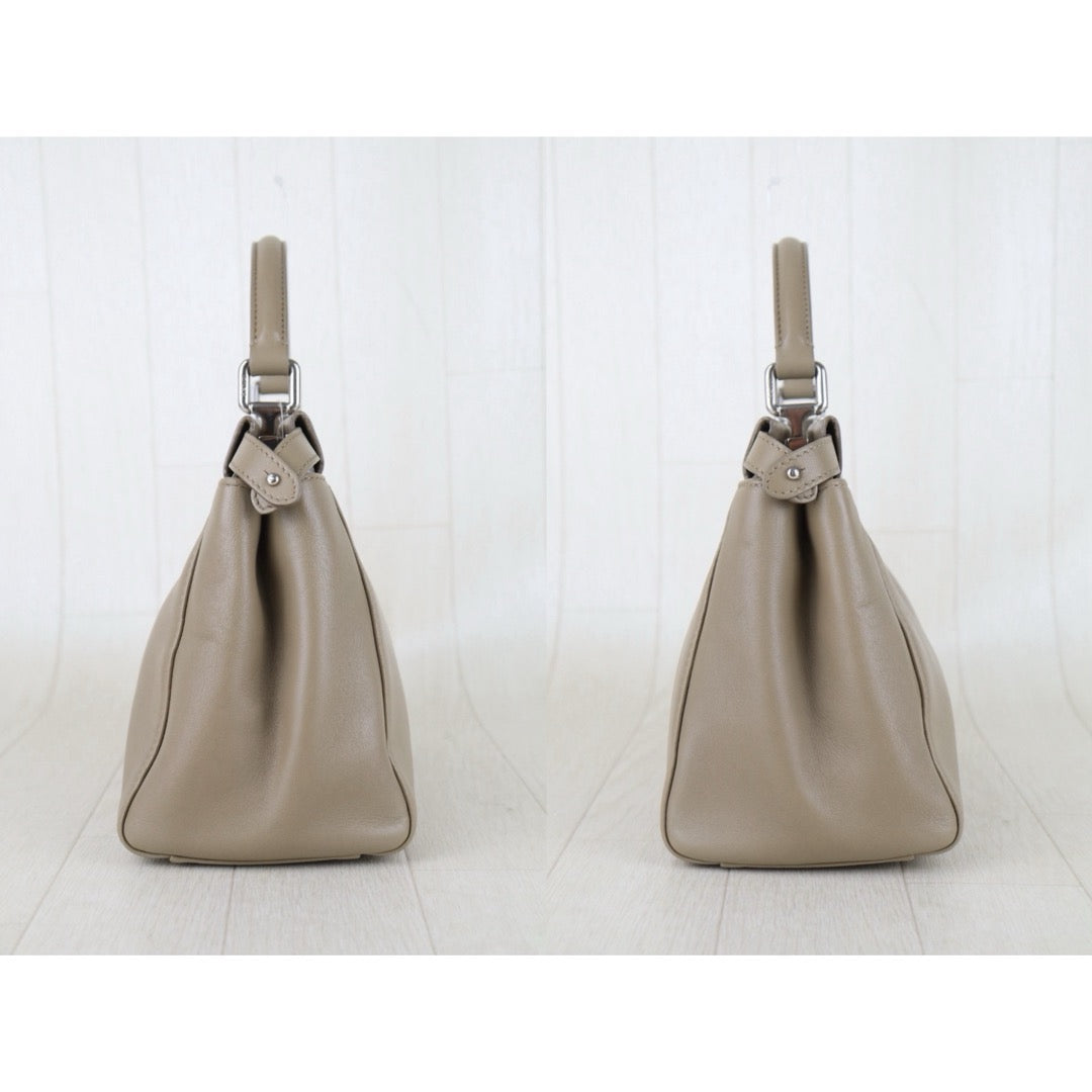 Include Entrupy Certificate of Authenticity｜Good ( Rank AB) ｜ FENDI Calf Leather Peekapoo iconic mini Handbag With Shoulder Bag Beige｜S26051513