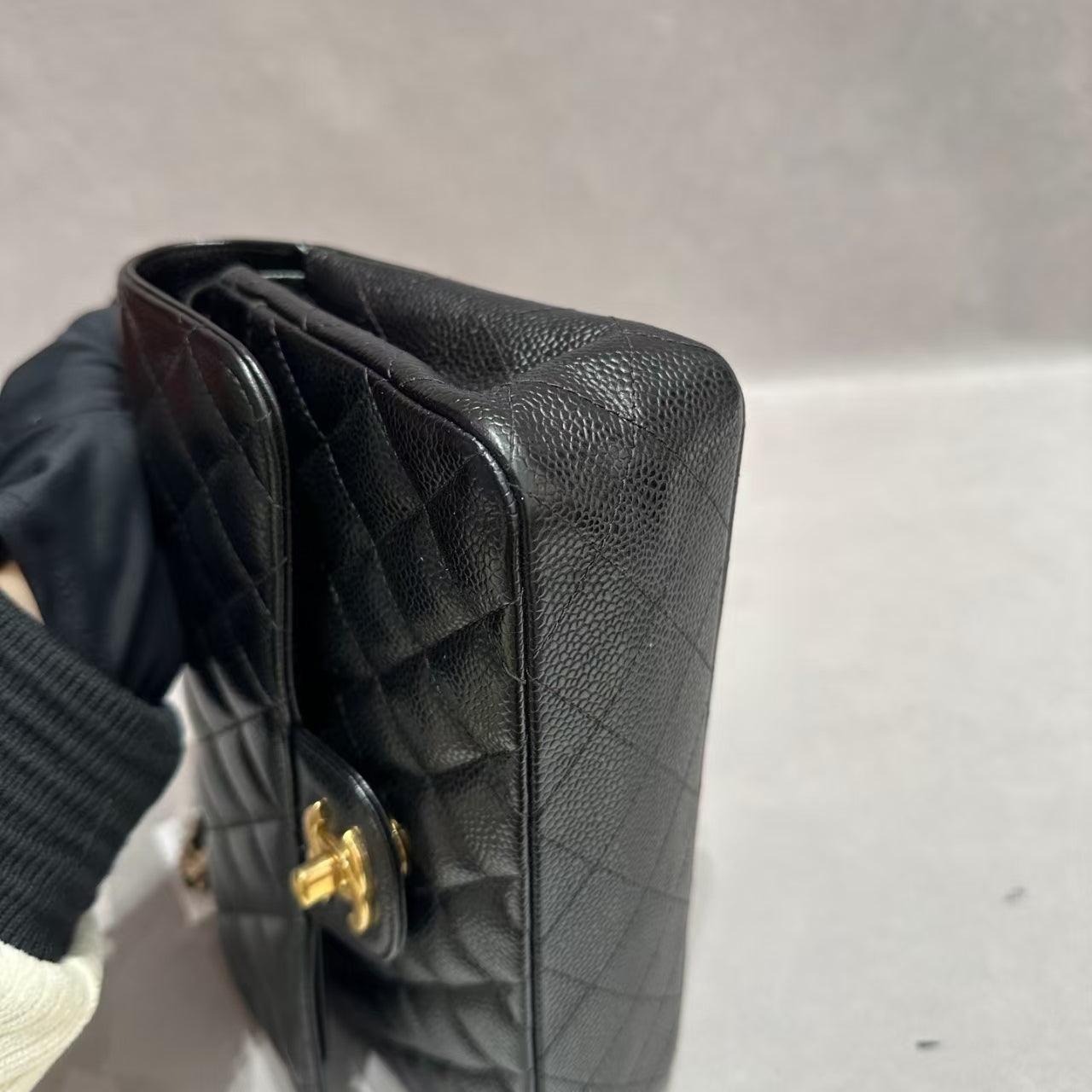 Very Good ( Rank A)｜CHANEL caviar Skin Matrasse Double Flap 23 Shoulder Bag Black