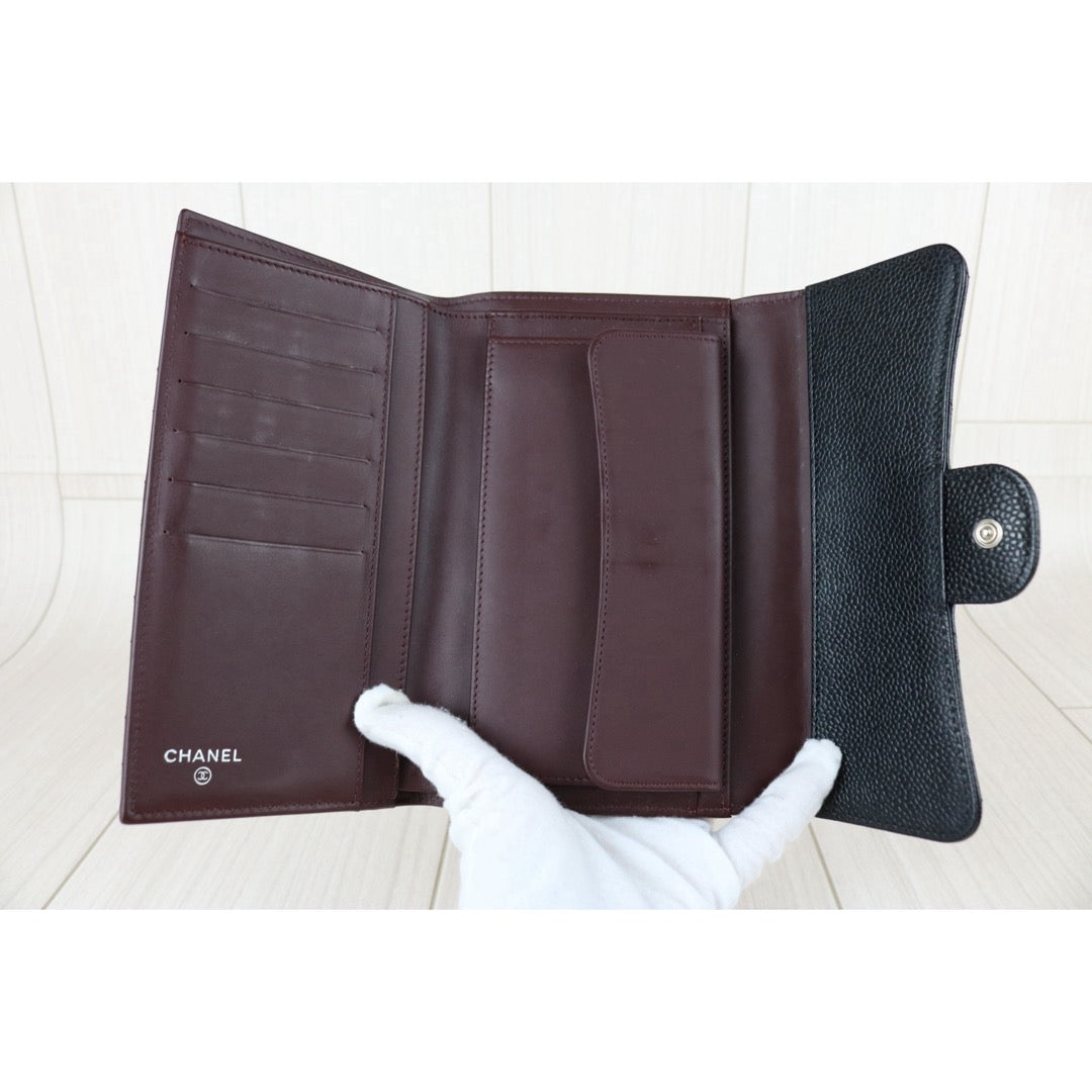 Include Entrupy Certificate of Authenticity｜Very Good ( Rank A)｜CHANEL Caviar Skin Black Long Wallet Made In 2016-2017Year｜X26041306