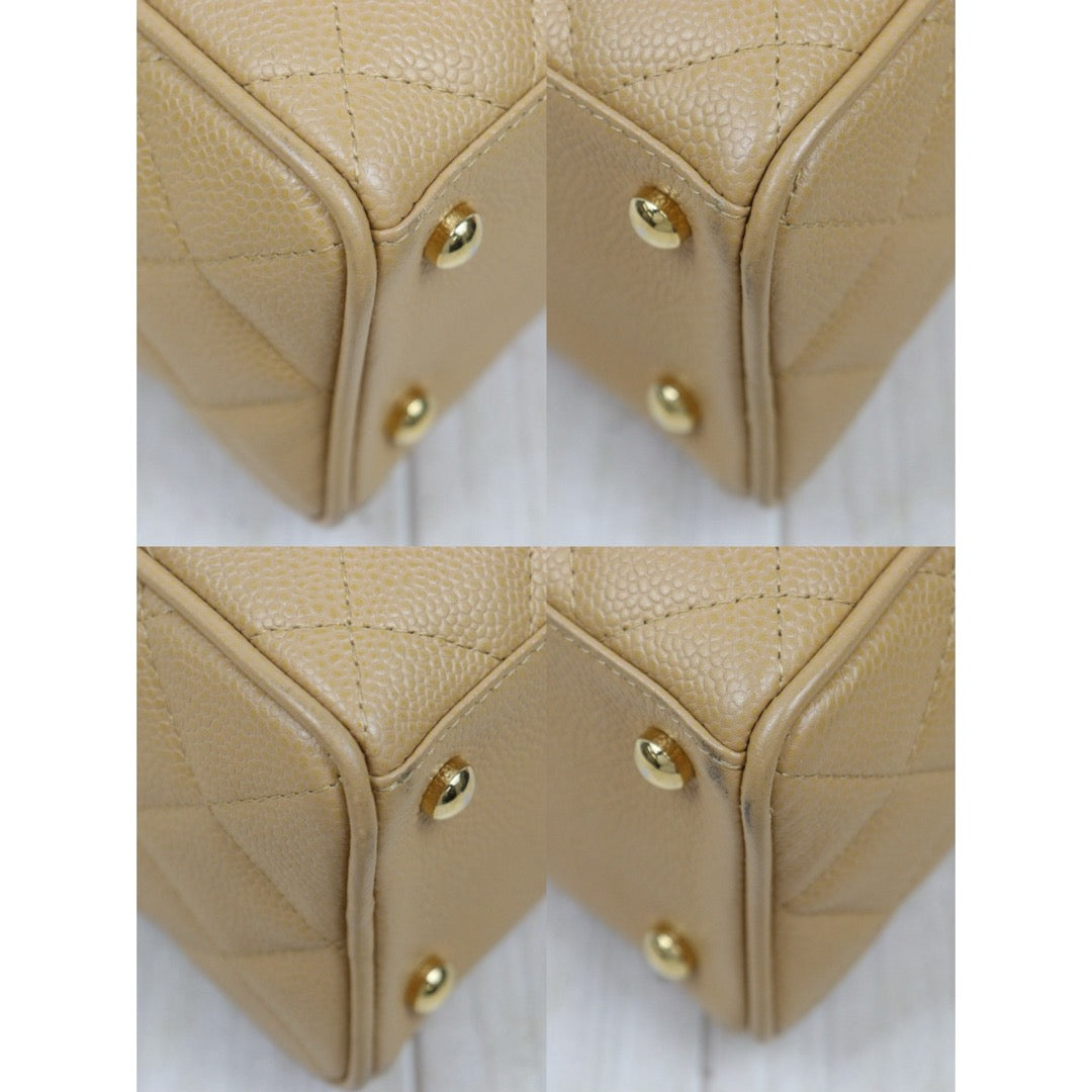 Good ( Rank AB)｜ CHANEL Caviar Skin  Calf Leather Bowling Hand Bag Beige Made In 2004～2005Year｜A25120609