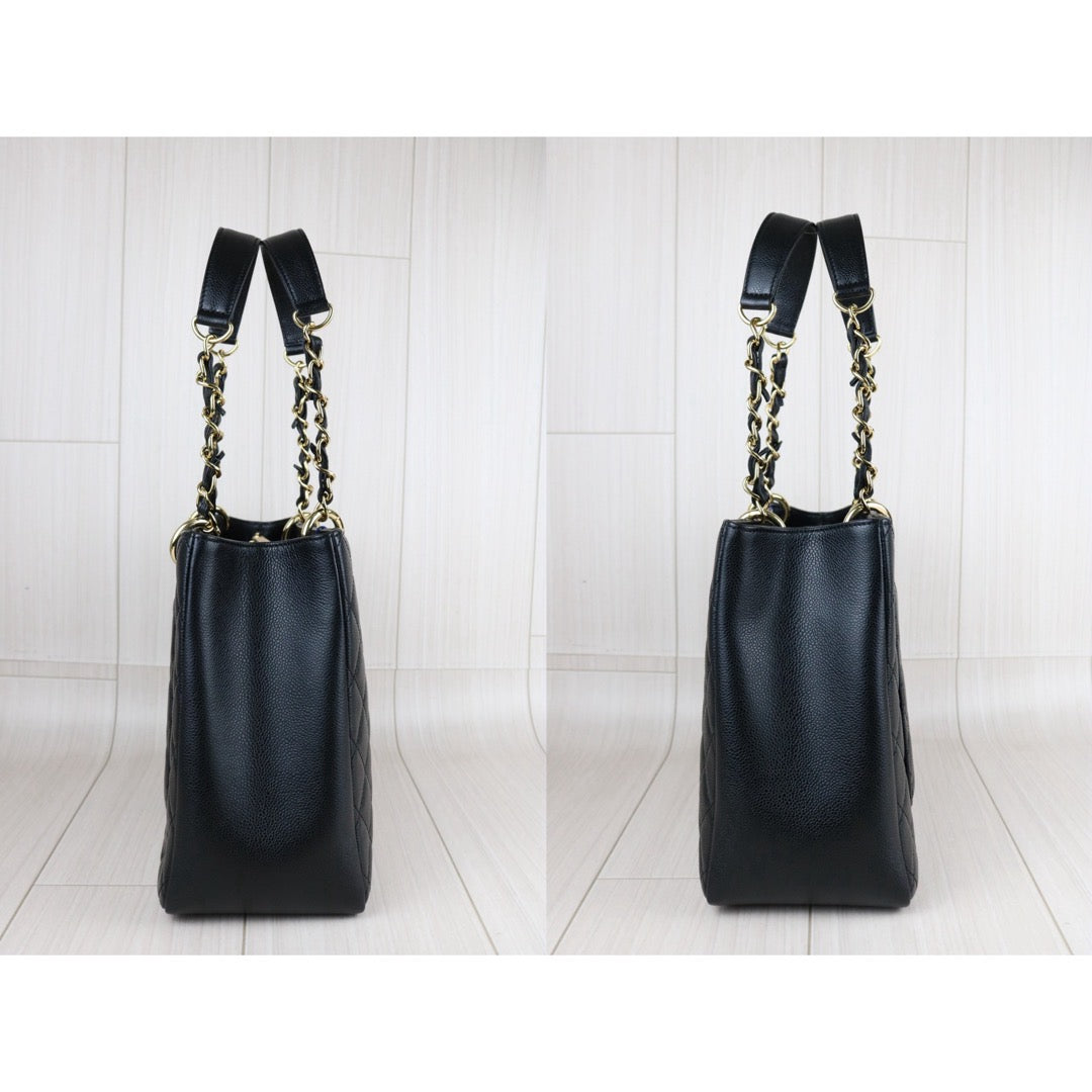 Include Entrupy Certificate of Authenticity｜Excellent( Rank SA) ｜ CHANEL Caviar Skin Matrasse Chain GST Tote Bag  Black  Made In 2013-2014Year｜S26070203