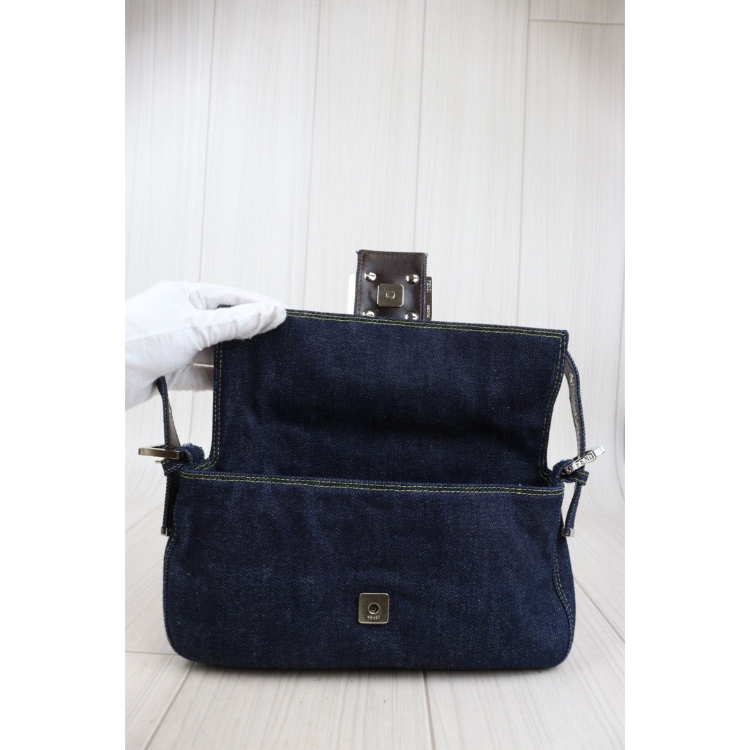 Rank A｜ FENDI Blue Denim  Mamma Baguette Shoulder Bag ｜V23122129