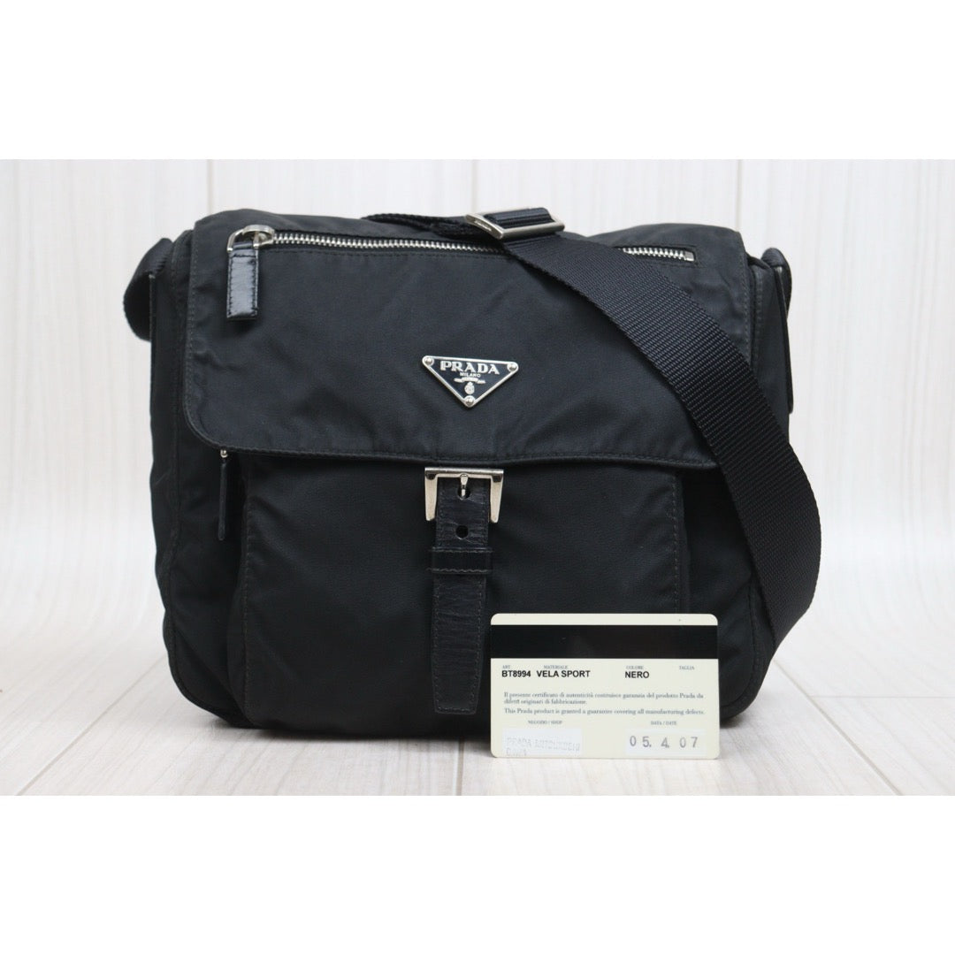 Include Entrupy Certificate of Authenticity｜Good ( Rank AB) ｜Prada  Nylon Black Shoulder Bag  Silver Hardware｜26070203
