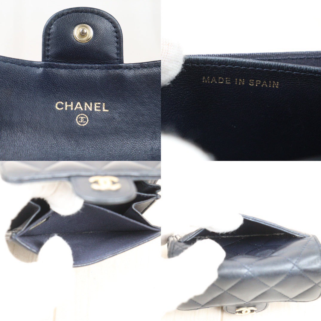 Rank AB｜Chanel Lamb Skin Wallet Navy Made in 2014-2015 Year｜V24061701