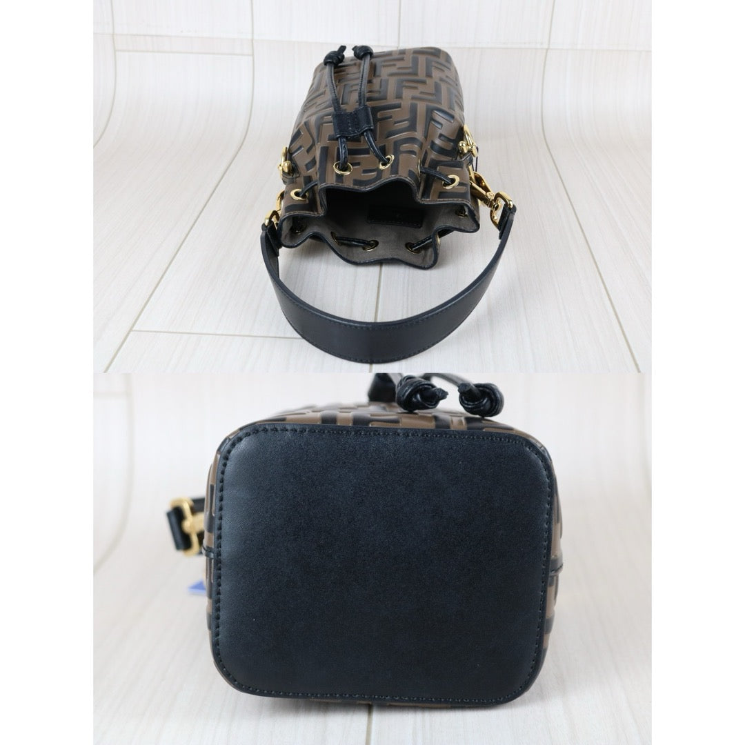 Very Good ( Rank A)｜ FENDI Zucca Calf Leather Mini Mon Tresor Bucket bag Shoulder Bag Brown ｜S25110319
