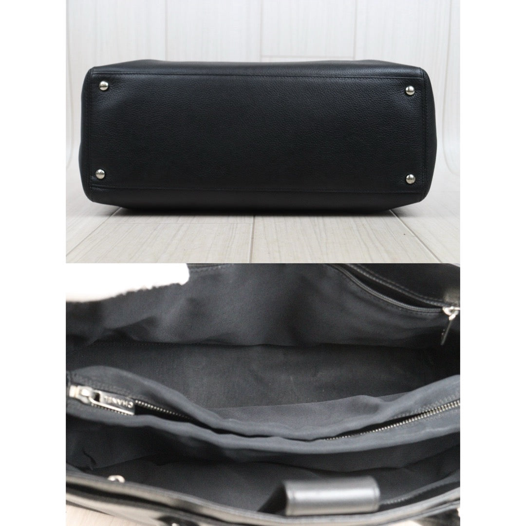 Good ( Rank AB) ｜CHANEL Calf Leather Cerf Tote Shoulder Bag Black Made in 2008-2009Year｜25090401