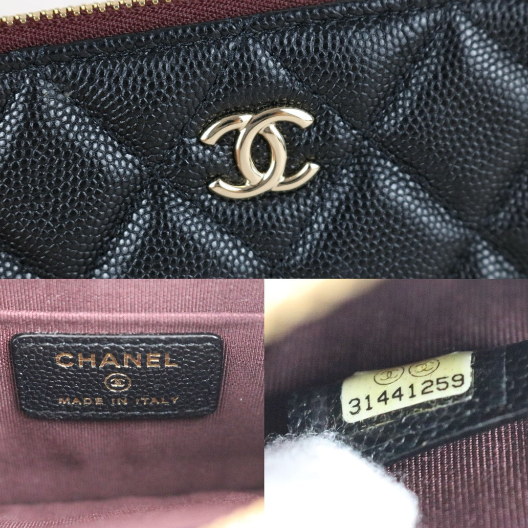 Excellent（Rank SA）｜CHANEL Caviar Skin Calf Leather Card Holder Black Made In 2021~2022 Year｜X25082403