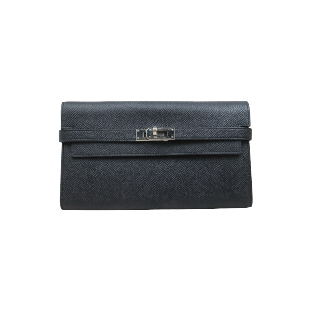 Good ( Rank AB)｜ HERMES Epsom Kelly Long Wallet Black □X Stamp Made In 2016Year｜W25110610