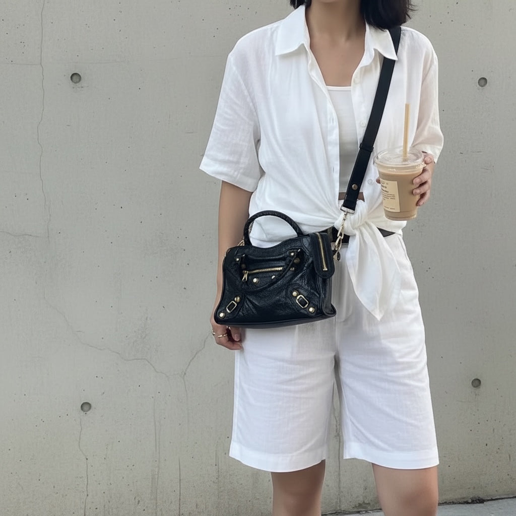 Include Entrupy Certificate of Authenticity｜Good ( Rank AB)｜Balenciaga Oiled Leather Gaint Classic Mini City Handbag Shoulder Bag Black｜S26052502