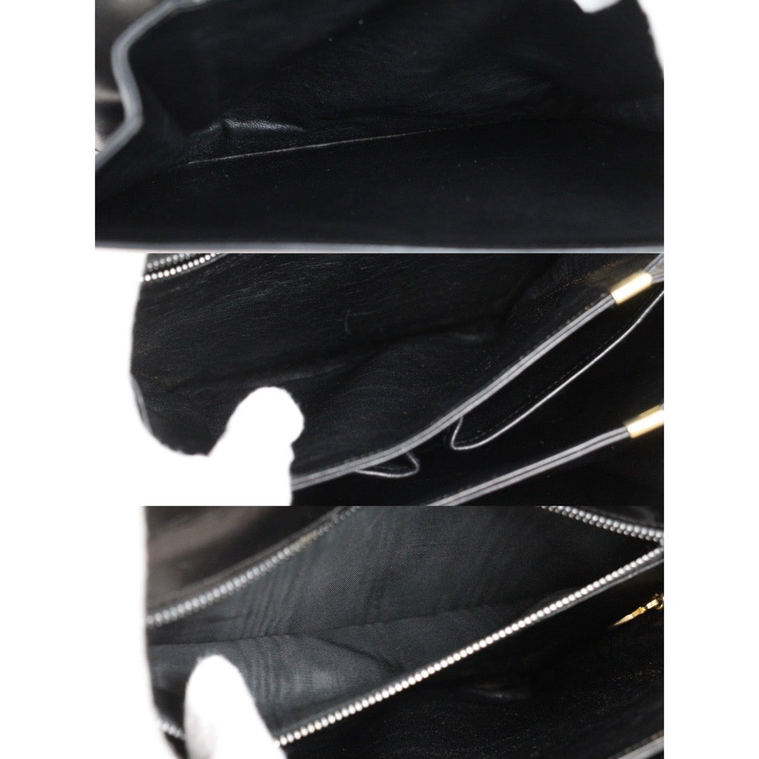 Rank AB| CELINE Vintage Box Calf Leather Shoulder Bag Black