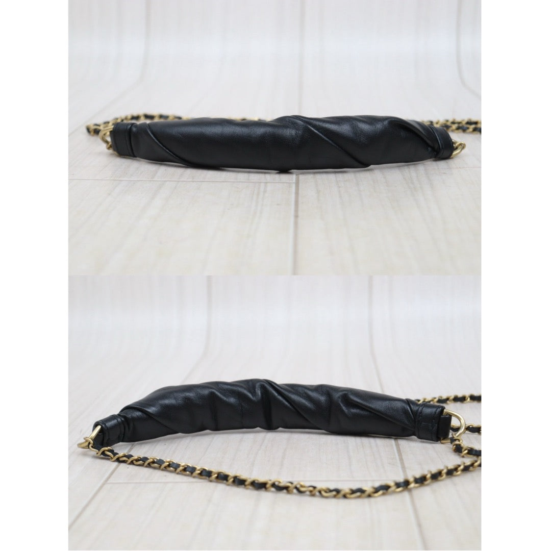 Very Good ( Rank A)｜ CHANEL Matelasse Chain Lamb Skin Coco Mark Card Holder Black Made In 2020-2021Year ｜P25080608