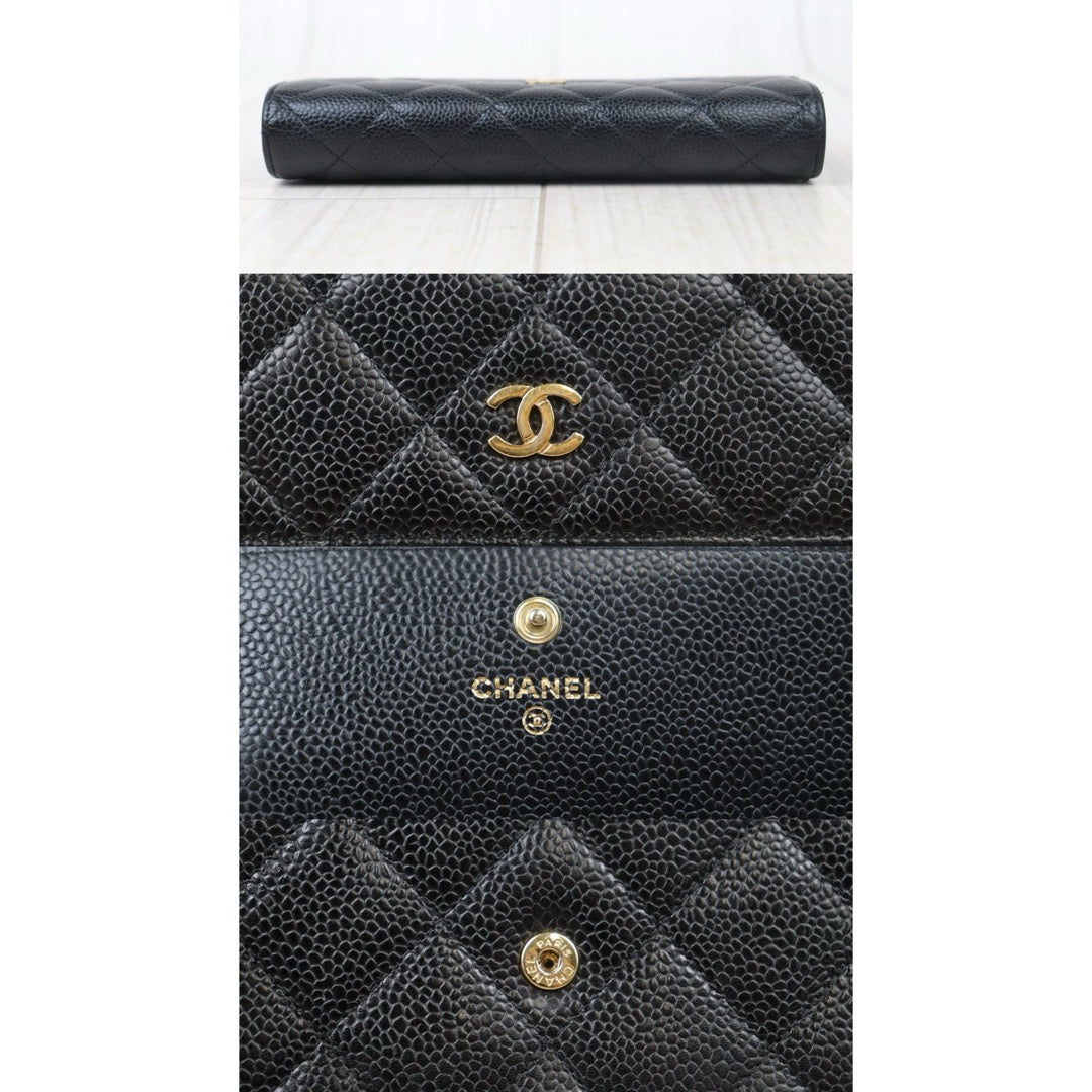 Rank AB ｜CHANEL Caviar Skin Black Long Wallet Made In 2015-2016 Year｜V240100405