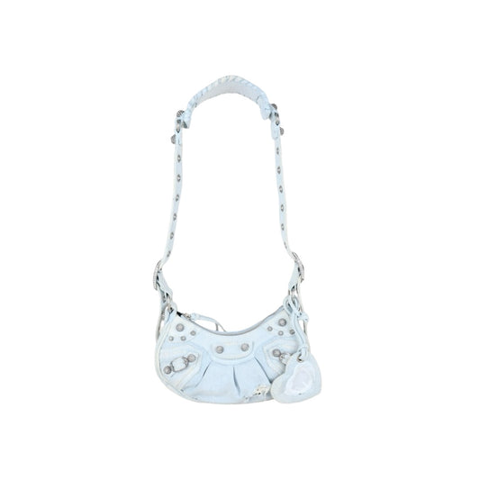 Very Good ( Rank A)｜Balenciaga Denim With Rhinestones Le cargole XS Shoulder Bag Light Blue ｜S25110309