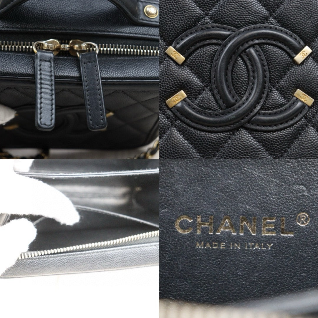 Very Good ( Rank A)｜ CHANEL  Caviar Skin Leather Calf Leather Mini Vanity Case Shoulder Bag Black Made In 2018 Year ｜P24122007