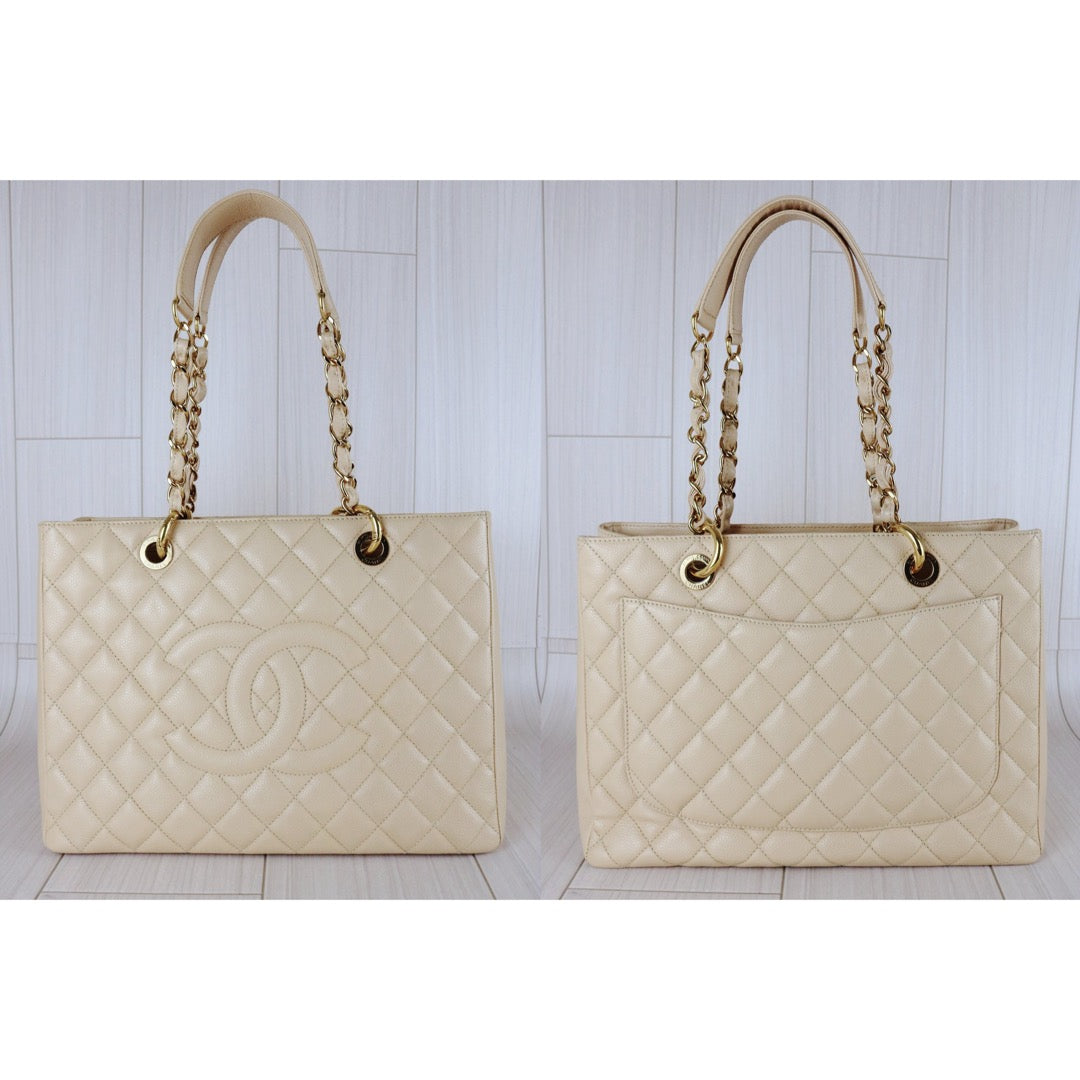 Very Good ( Rank A) ｜ CHANEL Caviar Skin Matrasse Chain GST Tote Bag  Beige  Made In 2010-2011Year｜S25122306