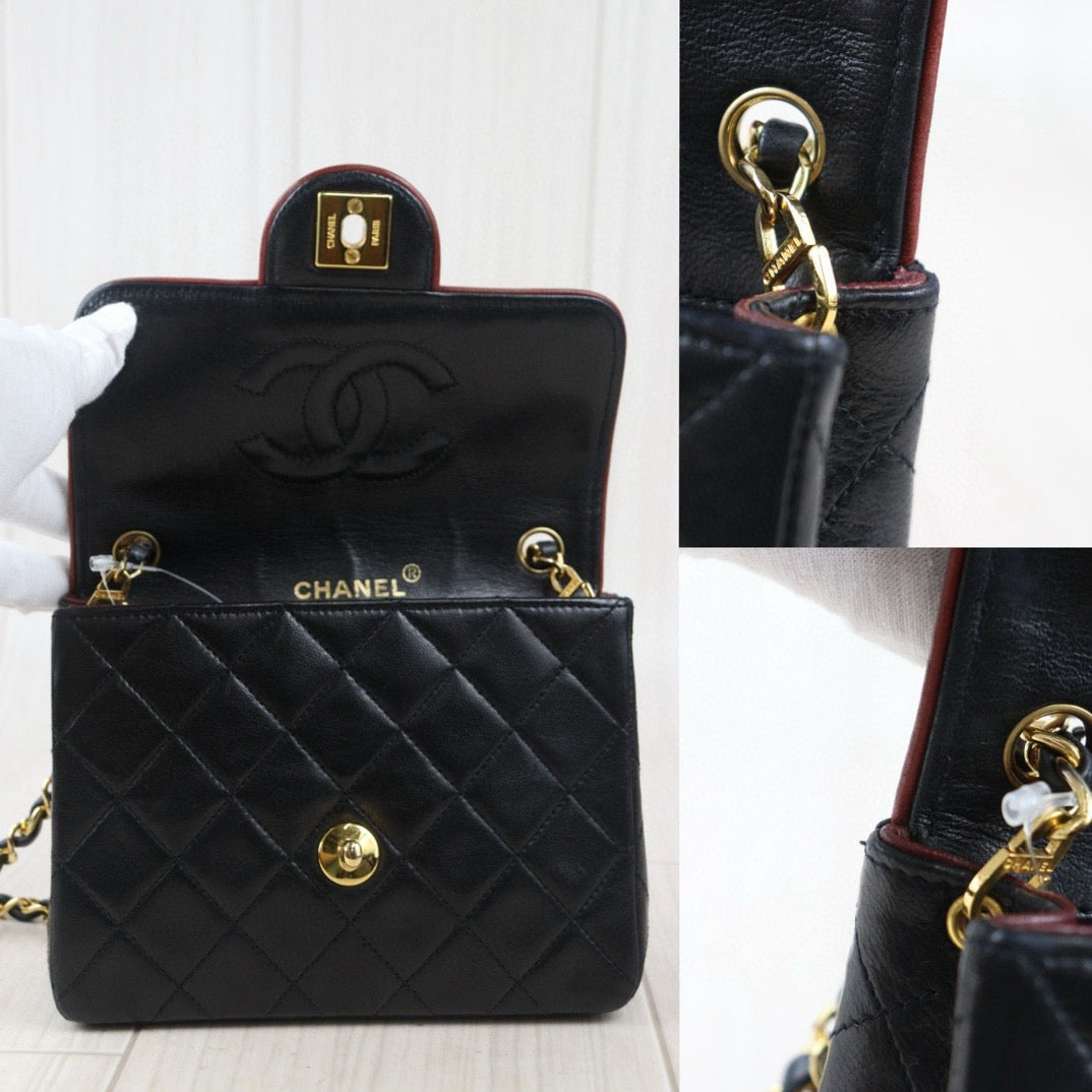 Good ( Rank AB)｜ CHANEL Lanbskin Square 17  Shoulder Bag Black Made In 1989～1991Year ｜P24083004