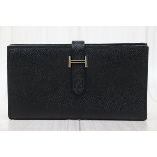 Good ( Rank AB)| HERMES Epsom Leather Long Bearn Wallet Black □P Stamp Made In 2012Year|S25110419