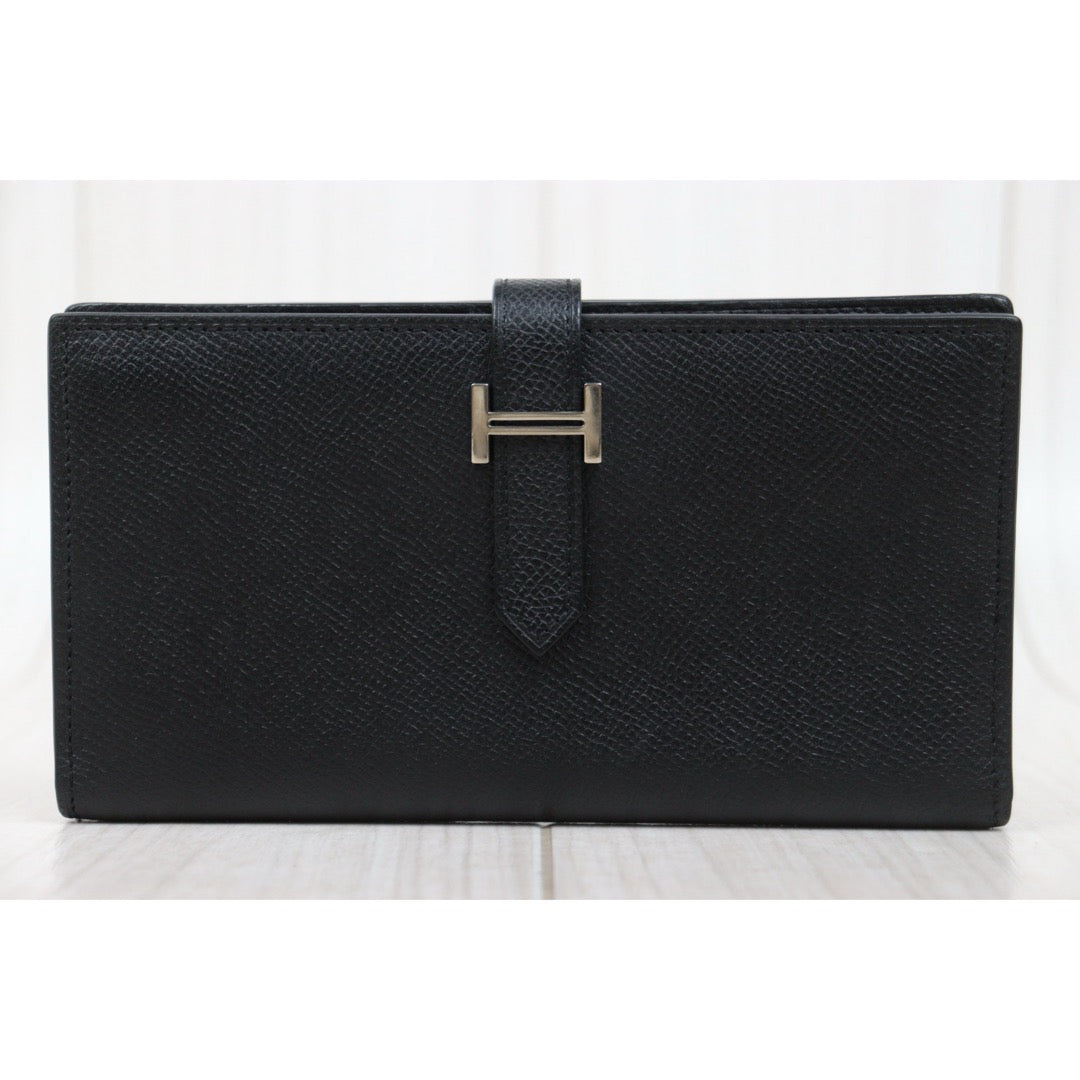 Good ( Rank AB)｜ HERMES  Epsom Leather Long Bearn Wallet Black □P Stamp Made In 2012Year｜S25110419