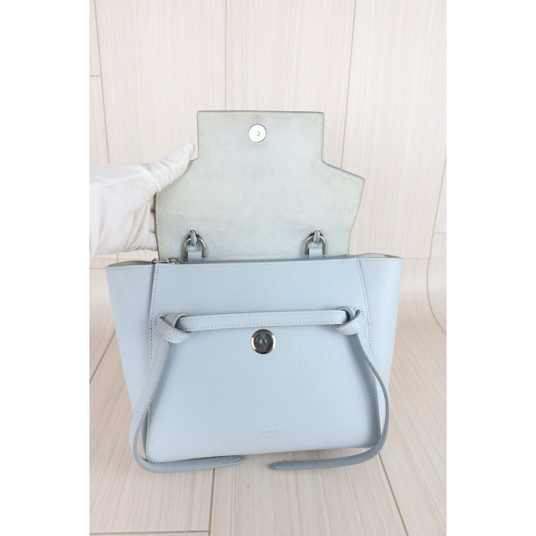 Very Good ( Rank A)｜CELINE Calf Leather  Belt Nano Handbag Shoulder Bag Soft Blue｜X25112309