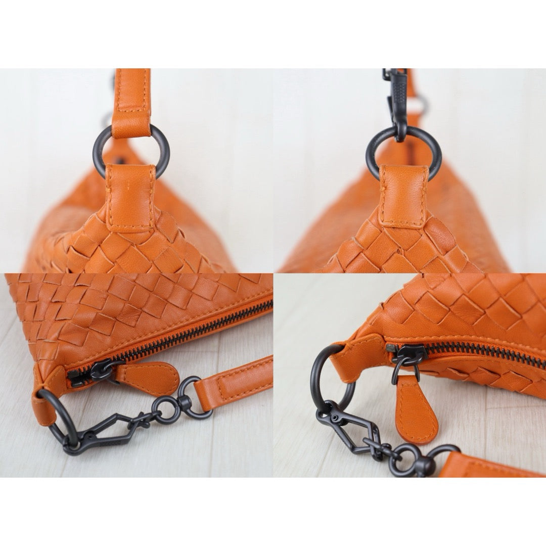 Include Entrupy Certificate of Authenticity｜Very Good ( Rank A)｜ Bottega Veneta Lamb Skin  Braid Shoulder Bag Orange｜S26053009