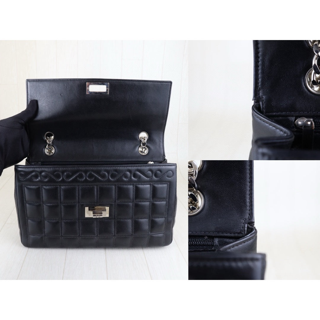 Good ( Rank AB)｜ CHANEL Lamb Skin 2.55 Matelasse Chocobar Black Shoulder Bag Made in 2000-2002Year｜Y25011004