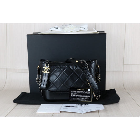 Very Good ( Rank A) ｜Full Set CHANEL PM Gabrielle Calf Leather Shoulder Bag Black Made In 2018Year｜S26020102