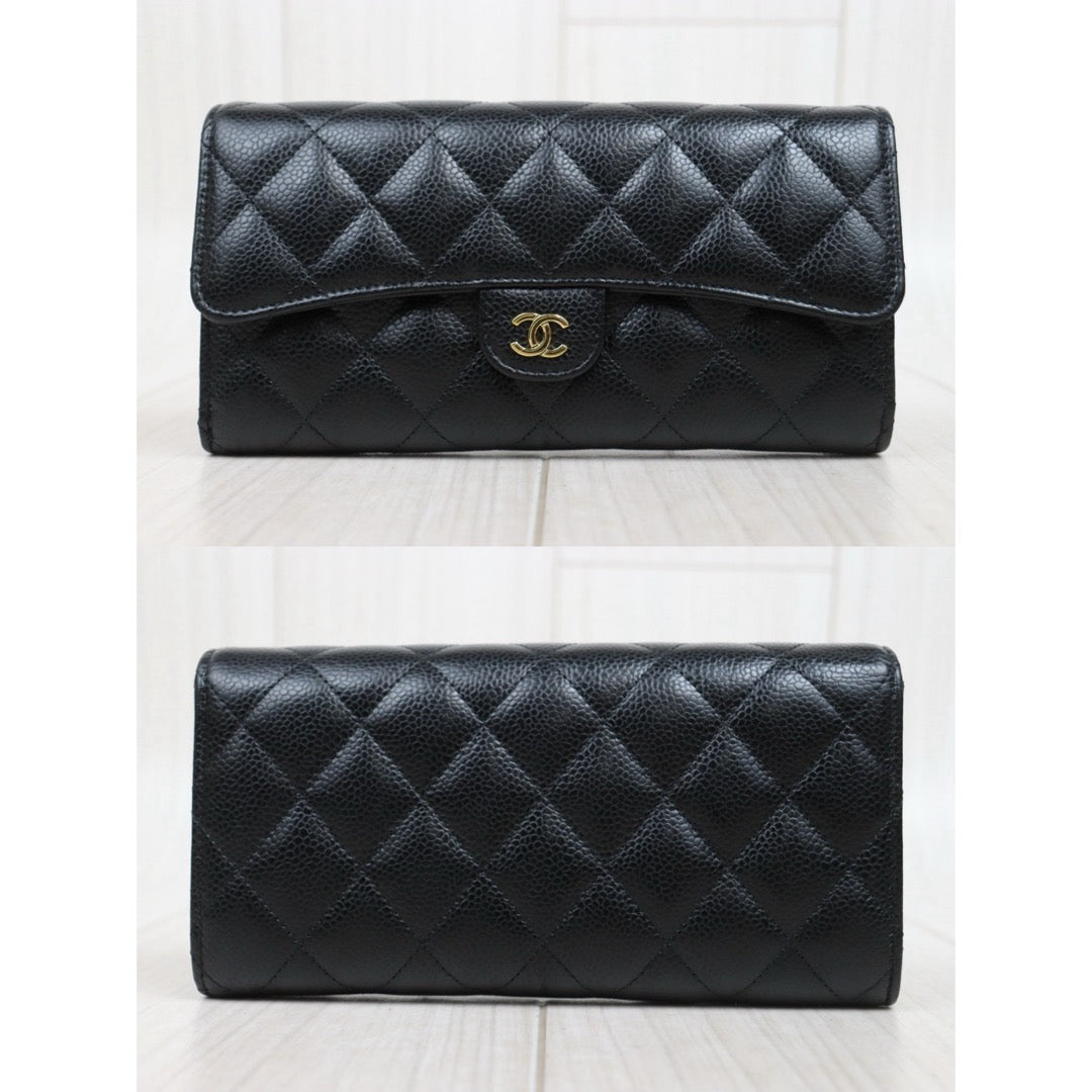 Very Good ( Rank A) ｜Chanel Caviar Skin Black  Wallet Made In 2016-2017 Year ｜V25102105